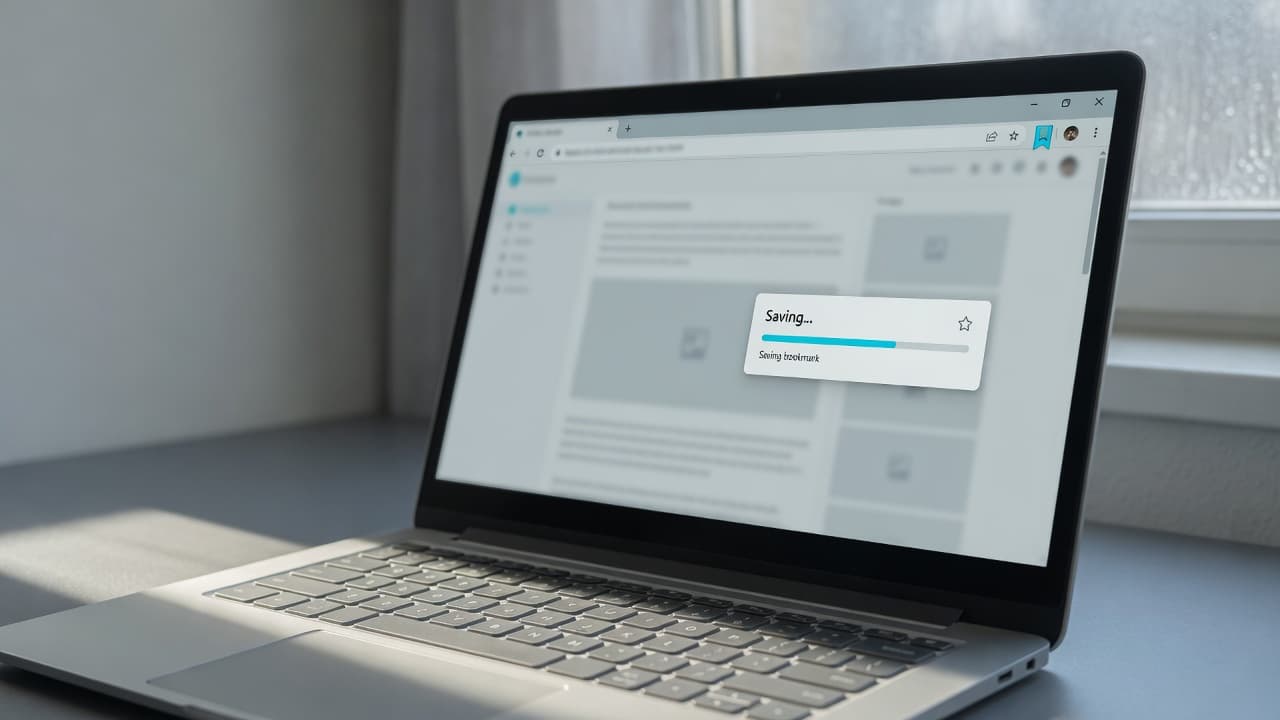Laptop by a window with a page being saved from the browser